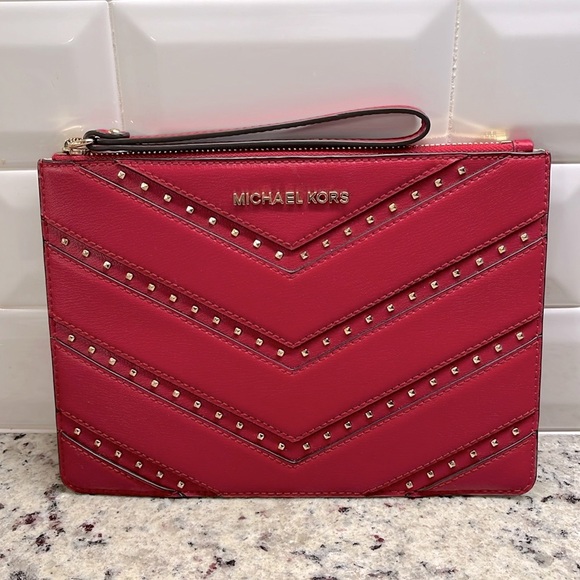 Michael Kors Red Studded Clutch NWOT - Picture 1 of 10